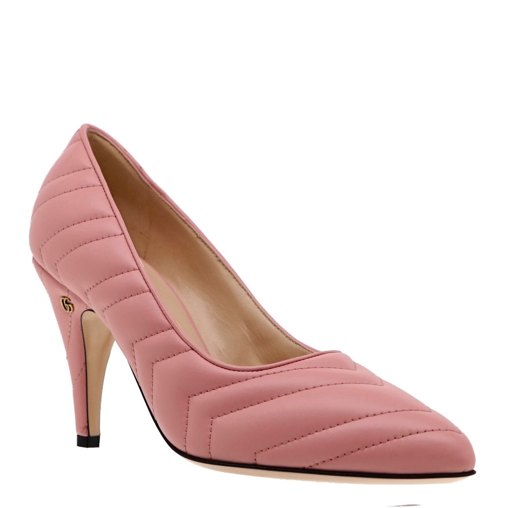 Gucci Charlotte Pumps Chevron Pink Leather Size 38.5 New - Picture 3 of 6